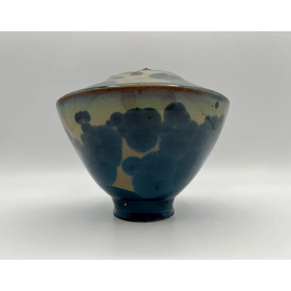 Bill Buckingham Blue Crystalline Art Pottery Vase 5” Made in Hawaii Signed